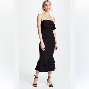 Cinq A Sept Ezana Midi Strapless Ruffle Black Dress 6